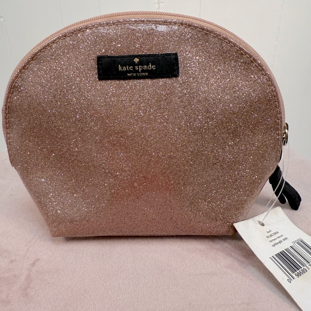 Kate Spade Keri Terrace Street Sparkling Pink Cosmetic Makeup Jewelry Zip Bag